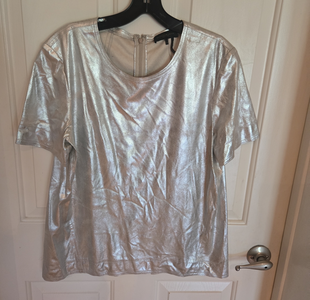 Donna Karan Metallic Silver Short-Sleeve Top And Skirt